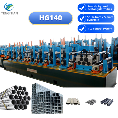 HG140 Yüksek Frekanslı Kaynaklı Karbon Çelik Boru Üretim Ekipmanı Φ50-141mm x 5.5mm 80m/min Bina ve Makine için